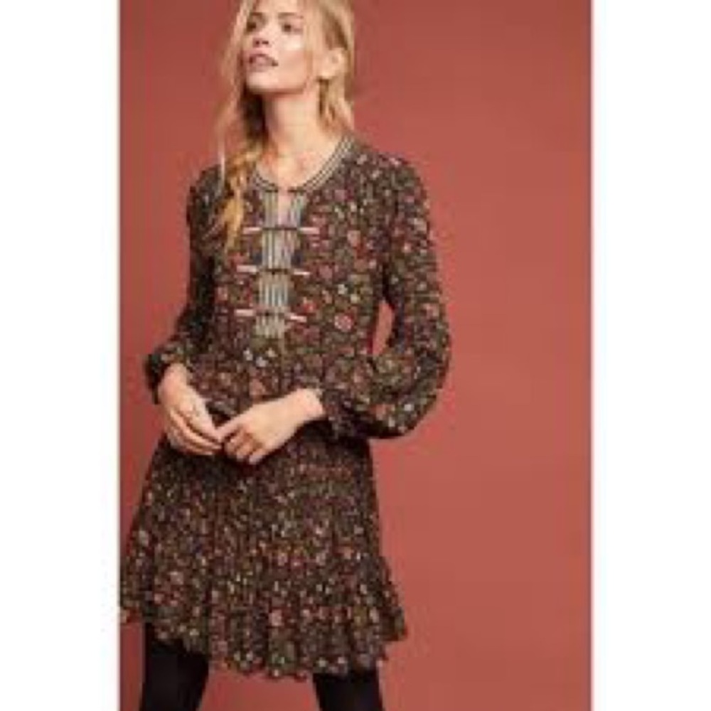 Anthropologie Frye Odetta floral tunic dress. 
Floral Long Sleeve Dress